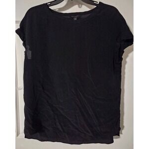 Banana Republic Black Essential Silk Top Blouse Shirt, Small
